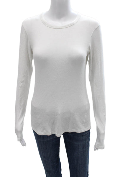 Lululemon Women Basic White Cotton Blend Crew Neck Long Sleeve T-Shirt Size 10