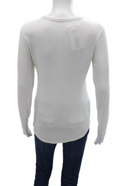 Lululemon Women Basic White Cotton Blend Crew Neck Long Sleeve T-Shirt Size 10