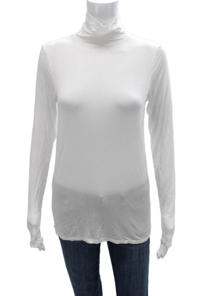Negative Womens Basic Turtleneck Long Sleeve T-Shirt White Micro Modal Size L