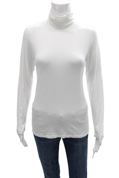 Majestic Filatures Women White Turtleneck Long Sleeve T-Shirt Viscose Size 4