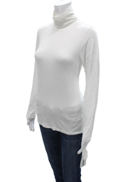 Majestic Filatures Women White Turtleneck Long Sleeve T-Shirt Viscose Size 4