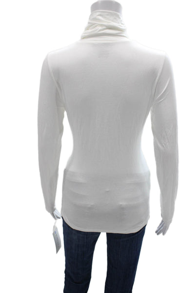 Majestic Filatures Women White Turtleneck Long Sleeve T-Shirt Viscose Size 4