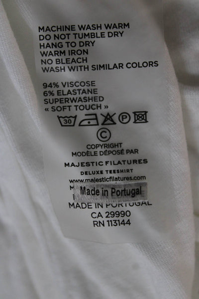 Majestic Filatures Women White Turtleneck Long Sleeve T-Shirt Viscose Size 4
