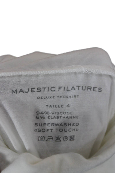 Majestic Filatures Women White Turtleneck Long Sleeve T-Shirt Viscose Size 4