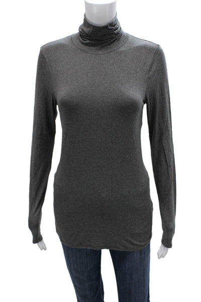 Three Dots Women Basic Gray Turtleneck Long Sleeve T-Shirt Viscose Size L