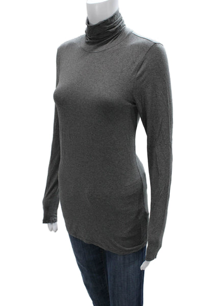 Three Dots Women Basic Gray Turtleneck Long Sleeve T-Shirt Viscose Size L