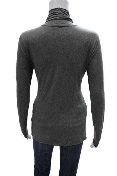 Three Dots Women Basic Gray Turtleneck Long Sleeve T-Shirt Viscose Size L