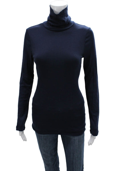 Splendid Womens Basic Turtleneck Long Sleeve T-Shirt Blue Pima Cotton Size XL