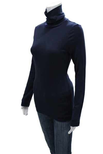 Splendid Womens Basic Turtleneck Long Sleeve T-Shirt Blue Pima Cotton Size XL