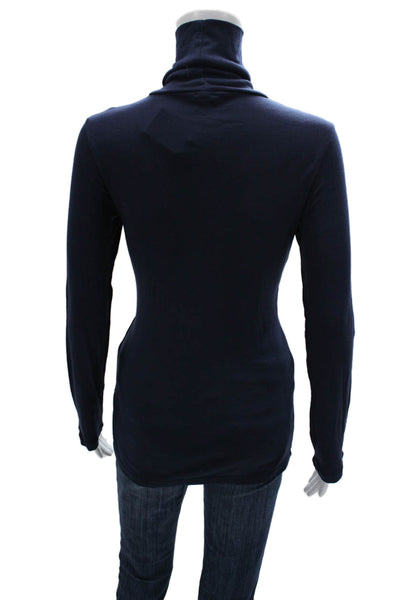 Splendid Womens Basic Turtleneck Long Sleeve T-Shirt Blue Pima Cotton Size XL