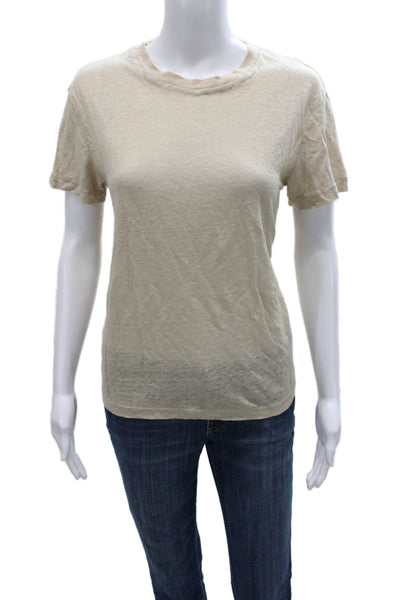 Vince Womens Beige Linen Basic Crew Neck Short Sleeve T-Shirt Size S