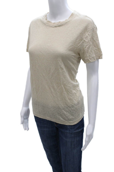 Vince Womens Beige Linen Basic Crew Neck Short Sleeve T-Shirt Size S