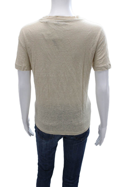 Vince Womens Beige Linen Basic Crew Neck Short Sleeve T-Shirt Size S