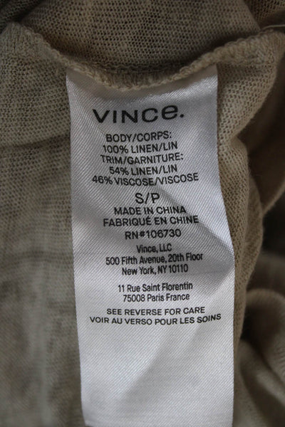 Vince Womens Beige Linen Basic Crew Neck Short Sleeve T-Shirt Size S