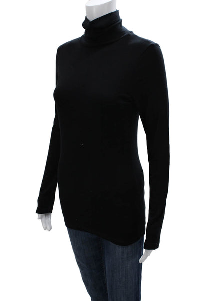 Splendid Women Basic Black Pima Cotton Turtleneck Long Sleeve T-Shirt Size XL