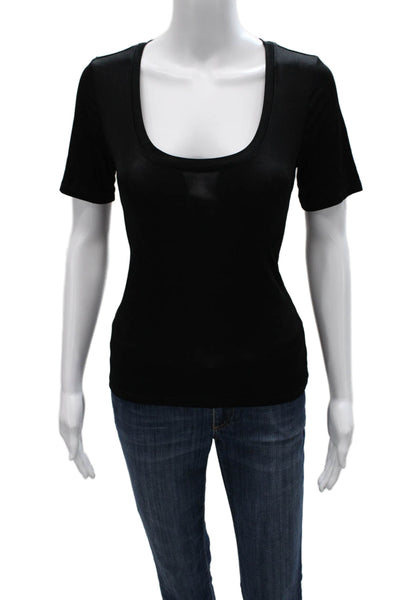 L Agence Womens Basic Black Scoop Neck Short Sleeve T-Shirt Petite Size S