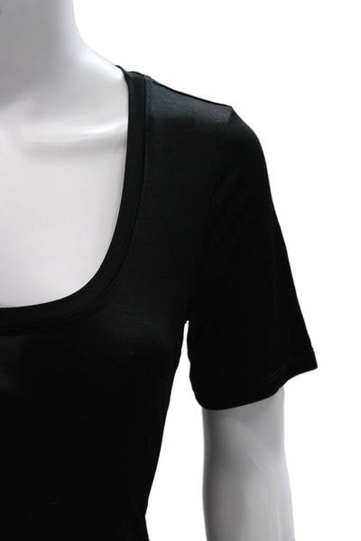 L Agence Womens Basic Black Scoop Neck Short Sleeve T-Shirt Petite Size S