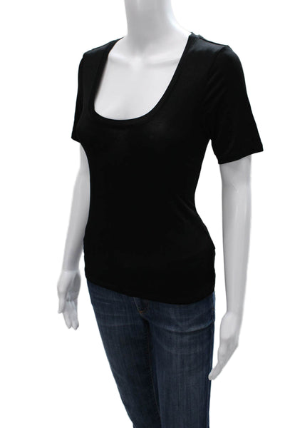 L Agence Womens Basic Black Scoop Neck Short Sleeve T-Shirt Petite Size S