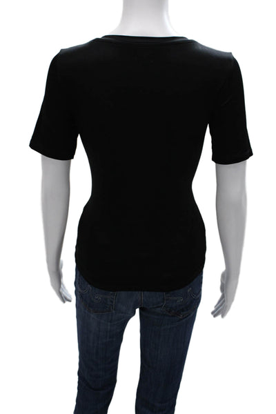 L Agence Womens Basic Black Scoop Neck Short Sleeve T-Shirt Petite Size S