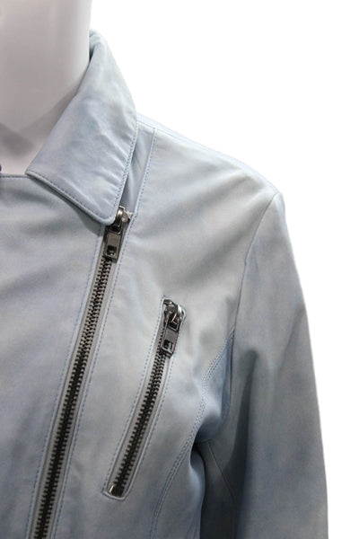 My Tribe Womens Leather Biker Jacket Blue Zip Size L