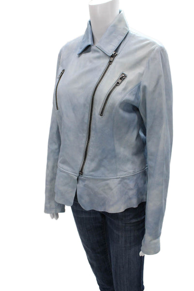 My Tribe Womens Leather Biker Jacket Blue Zip Size L