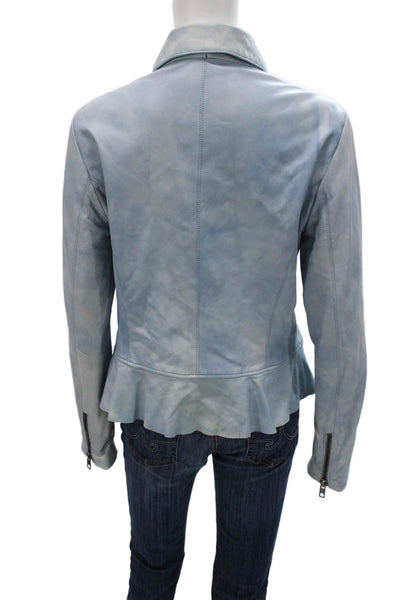 My Tribe Womens Leather Biker Jacket Blue Zip Size L