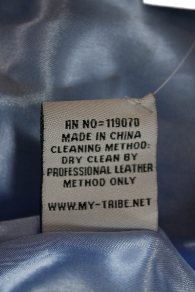 My Tribe Womens Leather Biker Jacket Blue Zip Size L