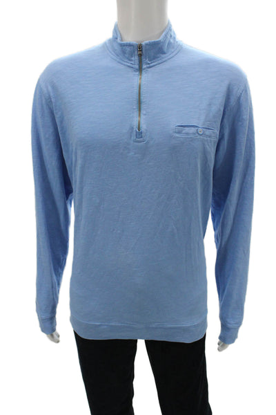 Johnnie-o Mens Long Sleeve Quarter Zip Knit Henley Shirt Blue Cotton Size XL