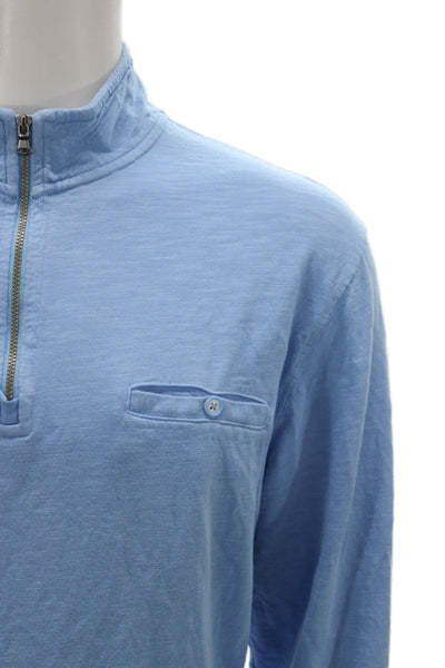Johnnie-o Mens Long Sleeve Quarter Zip Knit Henley Shirt Blue Cotton Size XL
