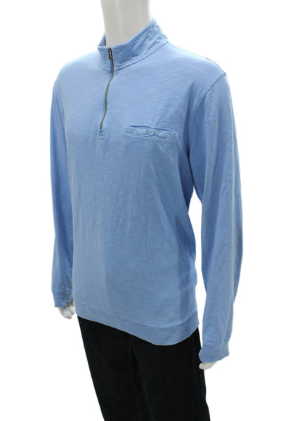 Johnnie-o Mens Long Sleeve Quarter Zip Knit Henley Shirt Blue Cotton Size XL
