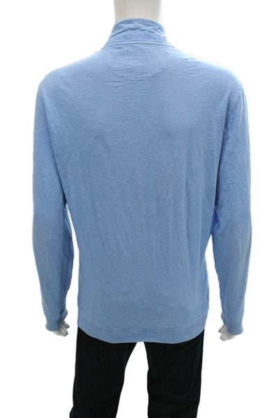 Johnnie-o Mens Long Sleeve Quarter Zip Knit Henley Shirt Blue Cotton Size XL
