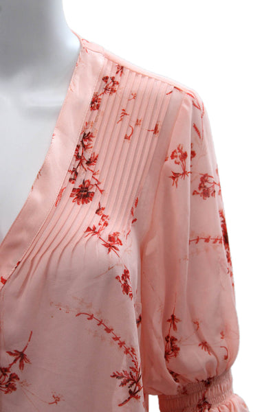 Cinq A Sept Women Tunic Pink Floral V-Neck Button 3/4 Sleeve Size XS