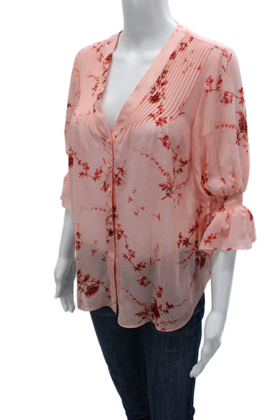 Cinq A Sept Women Tunic Pink Floral V-Neck Button 3/4 Sleeve Size XS