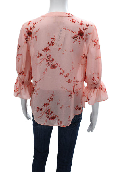 Cinq A Sept Women Tunic Pink Floral V-Neck Button 3/4 Sleeve Size XS