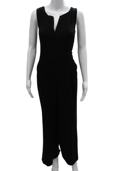 Lafayette 148 New York Women Black V-Neck Sleeveless Jumpsuit Zip Size 10