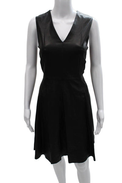 Saks Fifth Avenue Women Fit & Flare Leather Knee Length Black Dress Size 10