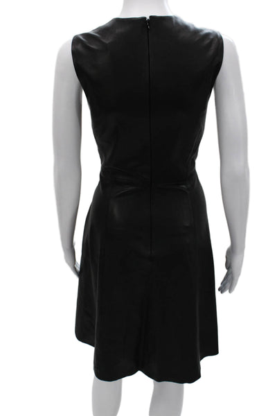 Saks Fifth Avenue Women Fit & Flare Leather Knee Length Black Dress Size 10