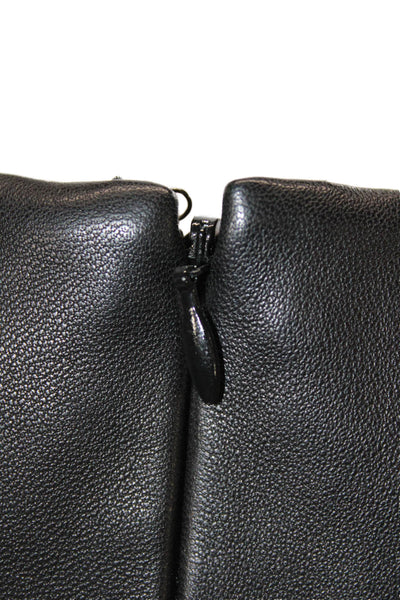 Saks Fifth Avenue Women Fit & Flare Leather Knee Length Black Dress Size 10