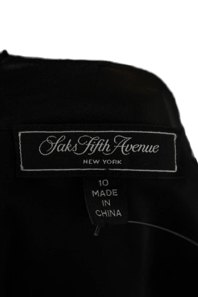 Saks Fifth Avenue Women Fit & Flare Leather Knee Length Black Dress Size 10