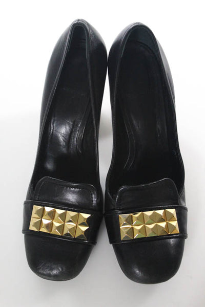 Tory Burch Black Leather Gold Tone Studded Classic Pumps Size 9.5 M