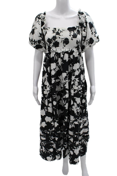 MI Golondrina Womens Black Cotton Maxi Dress Square Neck Short Sleeve Size XS