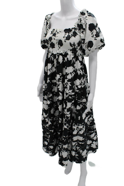 MI Golondrina Womens Black Cotton Maxi Dress Square Neck Short Sleeve Size XS