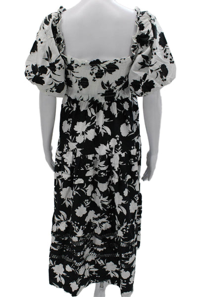 MI Golondrina Womens Black Cotton Maxi Dress Square Neck Short Sleeve Size XS
