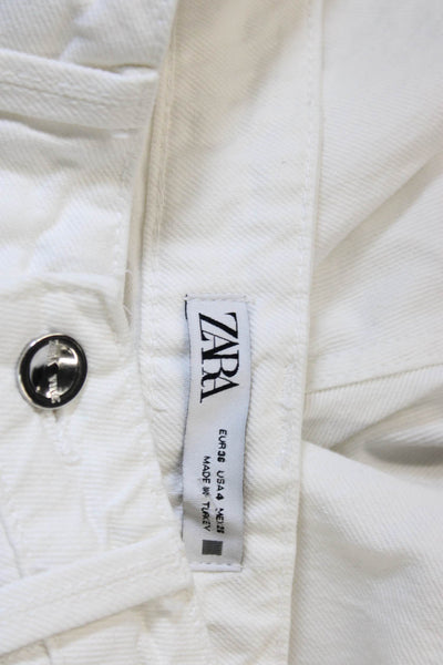 Zara Womens Wide Leg Jeans High Rise White Cotton Size 4