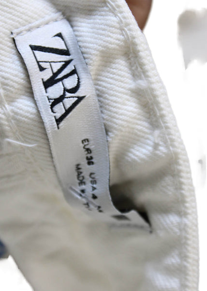 Zara Womens Wide Leg Jeans High Rise White Cotton Size 4