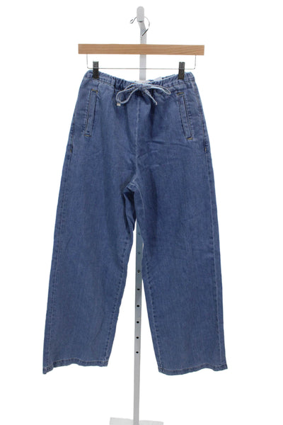 Zara Women Wide-Leg Jeans Blue Cotton High Rise Drawstring Size S