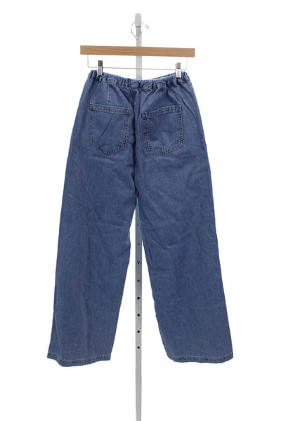 Zara Women Wide-Leg Jeans Blue Cotton High Rise Drawstring Size S