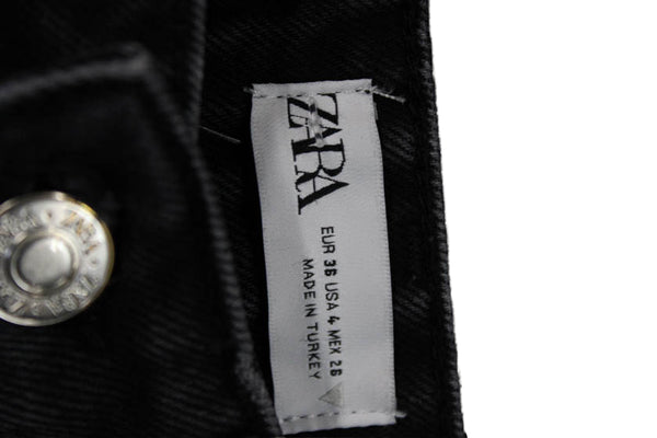 Zara Women Straight Black High Rise Jeans Cotton Button Size 4