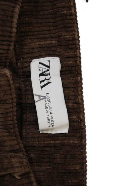 Zara Womens Brown Cotton Button Pants Size 4