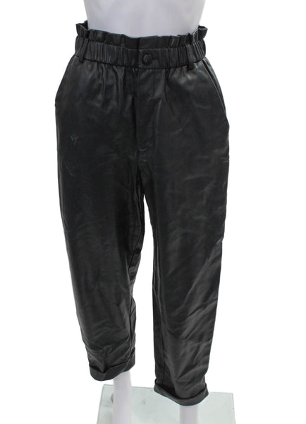 Zara Women Ankle Pants Black Polyurethane Button Closure Size S